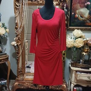 ❤️ Calvin Klein Red Bodycon Dress Medium Pleated Waist Cocktail Classic